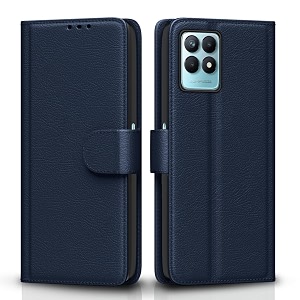 pikkme flip cover for realme narzo 50 5g  oppo k10 5g  oppo a57 leather finish  shockproof with card pockets amp wallet stand  ultimate protection caseblue