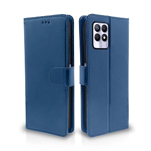 pikkme flip cover for realme narzo 50 4g  realme 8i 4g  leather finish  shockproof with card pockets amp wallet stand  ultimate protection caseblue