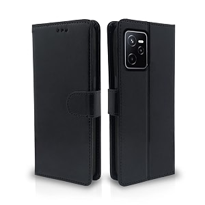 pikkme flip cover for realme narzo 50a prime  leather finish  shockproof with card pockets amp wallet stand  ultimate protection caseblack
