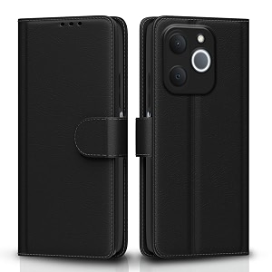 pikkme flip cover for realme narzo 80 lite 4g  realme c71 5g leather finish  inside tpu with card pockets  wallet stand and shock proof  complete protection flip case black