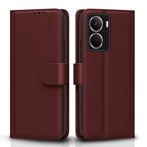 pikkme flip cover for realme p3 5g leather finish  inside tpu with card pockets  wallet stand and shock proof  complete protection flip casebrown