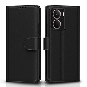 pikkme flip cover for realme p3 5g leather finish  inside tpu with card pockets  wallet stand and shock proof  complete protection flip caseblack