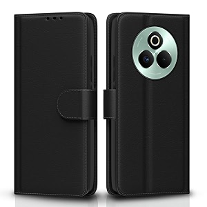pikkme flip cover for realme p3 pro 5g leather finish  inside tpu with card pockets  wallet stand and shock proof  complete protection flip caseblack