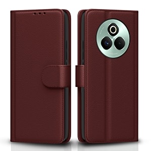 pikkme flip cover for realme p3 pro 5g leather finish  inside tpu with card pockets  wallet stand and shock proof  complete protection flip casebrown
