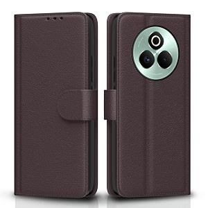 pikkme flip cover for realme p3 pro 5g leather finish  inside tpu with card pockets  wallet stand and shock proof  complete protection flip casecoffee