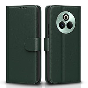 pikkme flip cover for realme p3 pro 5g leather finish  inside tpu with card pockets  wallet stand and shock proof  complete protection flip casegreen