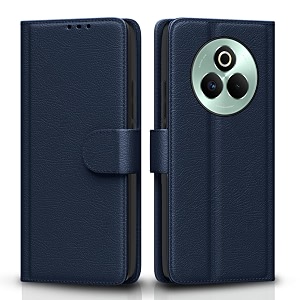 pikkme flip cover for realme p3 pro 5g leather finish  inside tpu with card pockets  wallet stand and shock proof  complete protection flip caseblue