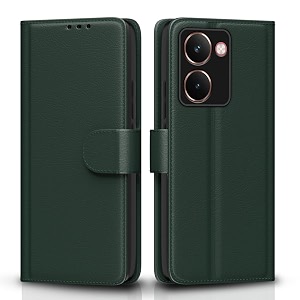 pikkme flip cover for realme p3 ultra 5g leather finish  inside tpu with card pockets  wallet stand and shock proof  complete protection flip casegreen