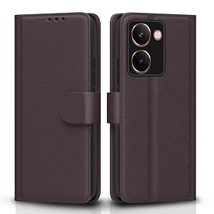 pikkme flip cover for realme p3 ultra 5g leather finish  inside tpu with card pockets  wallet stand and shock proof  complete protection flip casecoffee