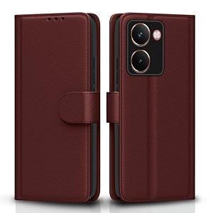 pikkme flip cover for realme p3 ultra 5g leather finish  inside tpu with card pockets  wallet stand and shock proof  complete protection flip casebrown