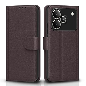 pikkme flip cover for realme p4 5g  leather finish  shockproof with card pockets amp wallet stand  ultimate protection case coffee