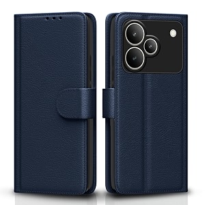 pikkme flip cover for realme p4 5g leather finish  shockproof with card pockets amp wallet stand  ultimate protection case blue