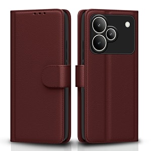 pikkme flip cover for realme p4 5g  leather finish  shockproof with card pockets amp wallet stand  ultimate protection case brown