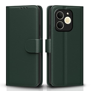 pikkme flip cover for realme p4 lite 4g leather finish  inside tpu with card pockets  wallet stand and shock proof  complete protection flip case green