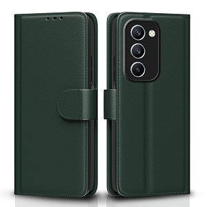 pikkme flip cover for realme p4 lite 5g  realme c83 5g leather finish  inside tpu with card pockets  wallet stand and shock proof  complete protection flip case green