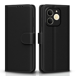 pikkme flip cover for realme p4 lite 4g leather finish  inside tpu with card pockets  wallet stand and shock proof  complete protection flip case black