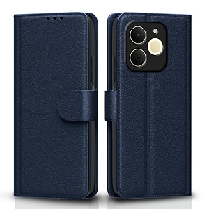 pikkme flip cover for realme p4 lite 4g leather finish  inside tpu with card pockets  wallet stand and shock proof  complete protection flip case blue