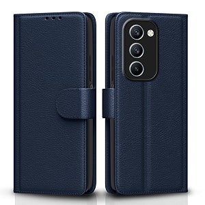 pikkme flip cover for realme p4 lite 5g  realme c83 5g leather finish  inside tpu with card pockets  wallet stand and shock proof  complete protection flip case blue