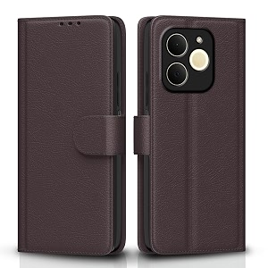 pikkme flip cover for realme p4 lite 4g leather finish  inside tpu with card pockets  wallet stand and shock proof  complete protection flip case coffee