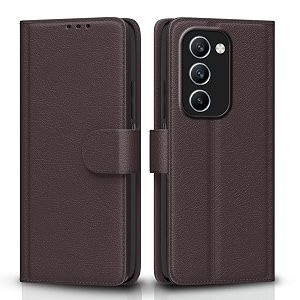 pikkme flip cover for realme p4 lite 5g  realme c83 5g leather finish  inside tpu with card pockets  wallet stand and shock proof  complete protection flip case coffee