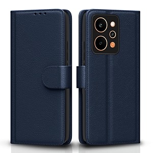 pikkme flip cover for realme p4 power 5g leather finish  inside tpu with card pockets  wallet stand and shock proof  complete protection flip case blue