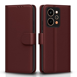 pikkme flip cover for realme p4 power 5g leather finish  inside tpu with card pockets  wallet stand and shock proof  complete protection flip case brown