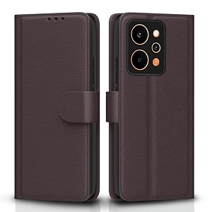 pikkme flip cover for realme p4 power 5g leather finish  inside tpu with card pockets  wallet stand and shock proof  complete protection flip case coffee