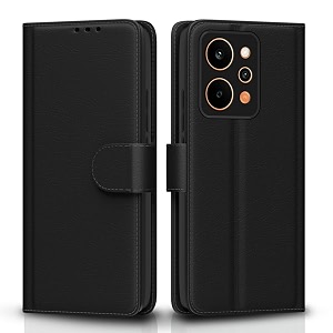pikkme flip cover for realme p4 power 5g leather finish  inside tpu with card pockets  wallet stand and shock proof  complete protection flip case black