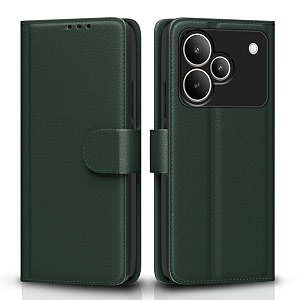 pikkme flip cover for realme p4 pro 5g  leather finish  shockproof with card pockets amp wallet stand  ultimate protection case green