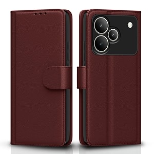 pikkme flip cover for realme p4 pro 5g leather finish  inside tpu with card pockets  wallet stand and shock proof  complete protection flip casebrown
