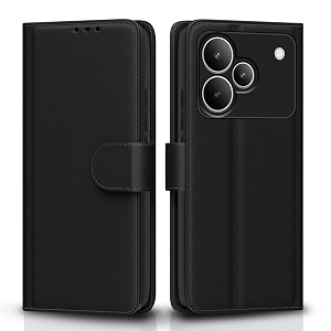 pikkme flip cover for realme p4 pro 5g leather finish  inside tpu with card pockets  wallet stand and shock proof  complete protection flip caseblack