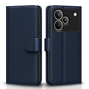 pikkme flip cover for realme p4 pro 5g leather finish  shockproof with card pockets amp wallet stand  ultimate protection case blue