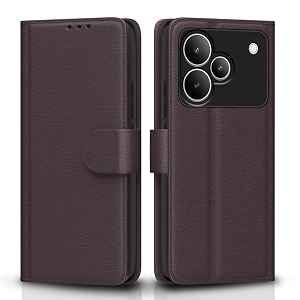 pikkme flip cover for realme p4 pro 5g leather finish  inside tpu with card pockets  wallet stand and shock proof  complete protection flip casecoffee