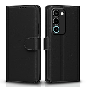 pikkme flip cover for realme p4r 5g  realme 16x 5g leather finish  inside tpu with card pockets  wallet stand and shock proof  complete protection flip case black