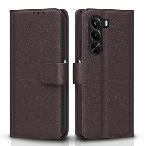 pikkme flip cover for realme p4x 5g leather finish  inside tpu with card pockets  wallet stand and shock proof  complete protection flip case coffee