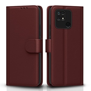 pikkme flip cover for redmi 1010 power  leather finish  shockproof with card pockets amp wallet stand  ultimate protection casebrown