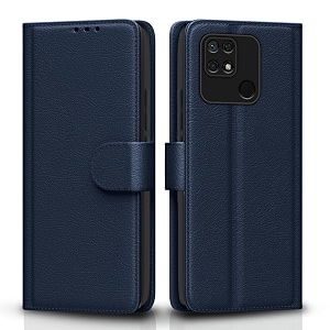 pikkme flip cover for redmi 10  redmi 10 power leather finish  shockproof with card pockets amp wallet stand  ultimate protection caseblue