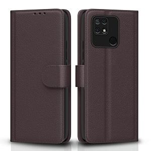 pikkme flip cover for redmi 10  redmi 10 power  leather finish  shockproof with card pockets amp wallet stand  ultimate protection casecoffee