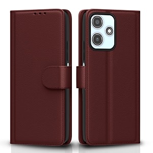pikkme flip cover for redmi 12 5g  poco m6 pro 5g leather finish  shockproof with card pockets amp wallet stand  ultimate protection casebrown