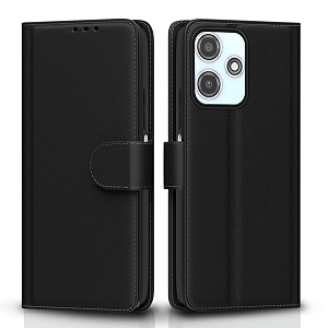 pikkme flip cover for redmi 12 5g  poco m6 pro 5g  leather finish  shockproof with card pockets amp wallet stand  ultimate protection caseblack