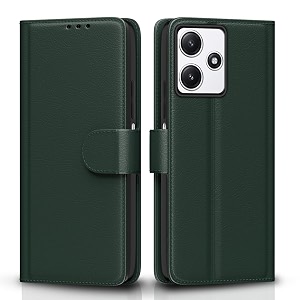 pikkme flip cover for redmi 12 5g  poco m6 pro 5g  leather finish  shockproof with card pockets amp wallet stand  ultimate protection casegreen