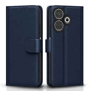 pikkme flip cover for redmi 13 5g  poco m6 plus 5g  leather finish  shockproof with card pockets amp wallet stand  ultimate protection case blue