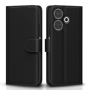 pikkme flip cover for redmi 13 5g  poco m6 plus 5g leather finish  shockproof with card pockets amp wallet stand  ultimate protection caseblack
