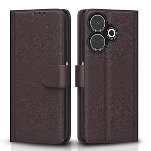 pikkme flip cover for redmi 13 5g  poco m6 plus 5g  leather finish  shockproof with card pockets amp wallet stand  ultimate protection case coffee