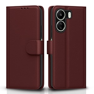 pikkme flip cover for redmi 13c 4g  poco c65  leather finish  shockproof with card pockets amp wallet stand  ultimate protection casebrown