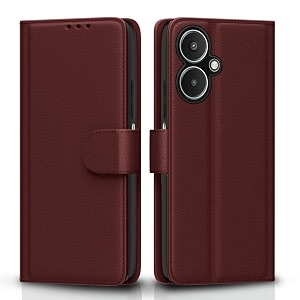 pikkme flip cover for redmi 13c 5g leather finish  shockproof with card pockets amp wallet stand  ultimate protection case brown