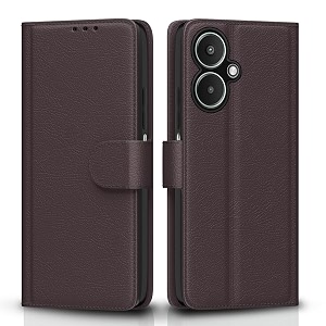 pikkme flip cover for redmi 13c 5g  leather finish  shockproof with card pockets amp wallet stand  ultimate protection case coffee