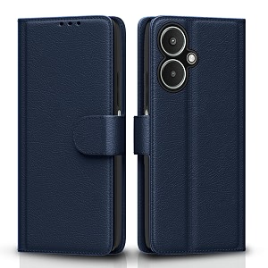 pikkme flip cover for redmi 13c 5g leather finish  shockproof with card pockets amp wallet stand  ultimate protection case blue