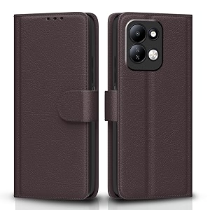 pikkme flip cover for redmi 17 5g leather finish  inside tpu with card pockets  wallet stand and shock proof  complete protection flip case coffee