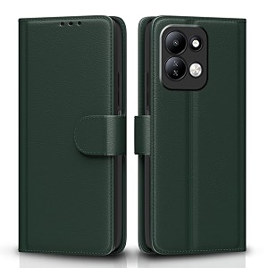 pikkme flip cover for redmi 17 5g leather finish  inside tpu with card pockets  wallet stand and shock proof  complete protection flip case green